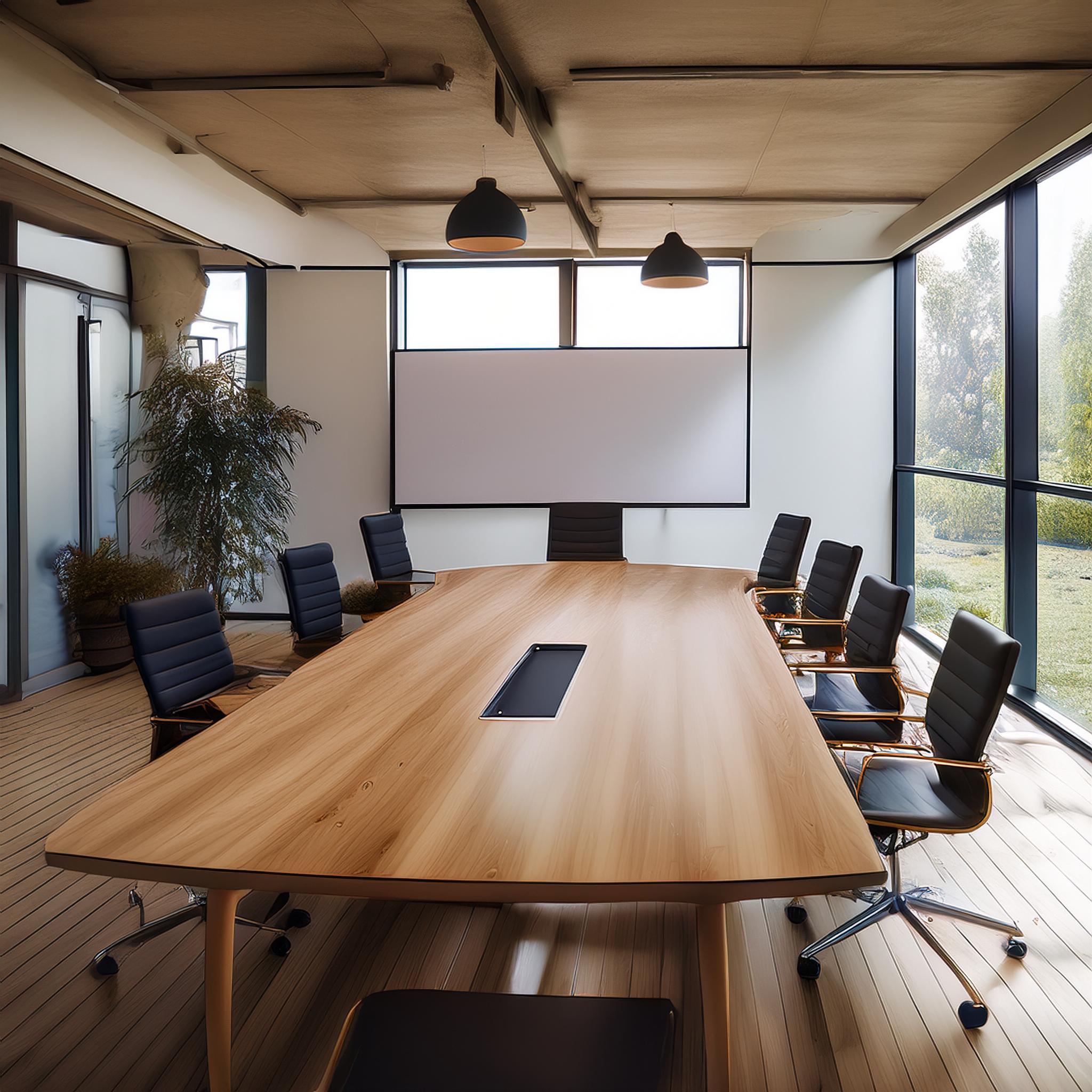 Moderner Meetingraum, betont Zusammenarbeit und Kommunikation.